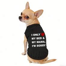 1件经典字母印花宠物背心，“我只爱我的爸爸妈妈。对不起”印花猫狗无袖T恤 - 黑色 - 查看 6