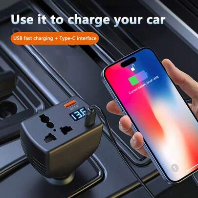 Car Inverter 12V/24V Cordless Outlet Adapter With USB Charging Port Universal Cigarette Lighter Converter,Fast Charging, Digital Voltage Display, Intelligent Fast Charging - Automotive Plug, Suitable For Cars, Trucks, SUVs