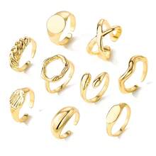 Set de 9 piezas de anillos metálicos geométricos, juego de anillos de joyería para mujer, adecuado para accesorios de uso diario (surtido, sin caja) - Dorado - Ver 4