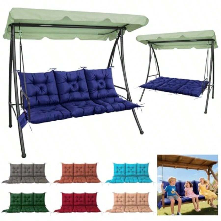 3 Seater Porch Swing CushionThick Cushion For Patio Swing Furniture 3-Person Outdoor Swing Cushiosn With Ties And Storage Bag For Patio Porch Backyard Garden Outdoor Navy Blue 60 * 40 Ingift - Navy Blue - View 1