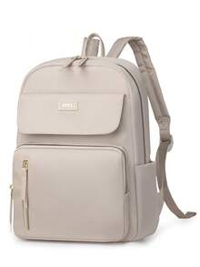 Ransel Wanita Bahan Nylon Warna Polos Berbahan Quilted, Kapasitas Besar, Serbaguna, Tas Pelajar Kasual Minimalis, Tas Komuter, Perlengkapan Sekolah. - Krem - View 7