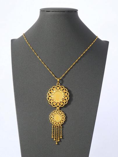 1pc 24K Gold-Plated Copper Middle Eastern Eid Mubarak Jewelry Set, 3D Octagonal Star Textured, Vintage Luxury Party Accessories For Women