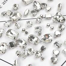Hand-Sewn Perforated Rhinestones 100 PCS Mixed Shape Glass Rhinestones With Silver Claws For Sewing Jewelry, Crafts, Clothes, Shoes, Garments And Apparel Crystal Gem Flatback White - White - View 1