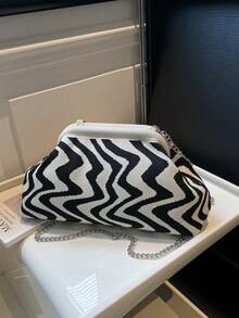 Bolso de hombro de mujer con patrón ondulado de bloques de color sofisticado, de estilo dulce y fresco, a la moda y versátil, perfecto para ir de compras o para el trabajo - Blanco - Ver 10