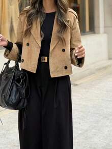 山茶花新款秋冬女装简约短款防风外套 - 淺棕色 - 查看 4