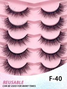 ENCHUW 5 Pairs False Lashes Soft Lashes Thick Eye Lashes False Eyelashes Natural Look Cat Eye Lashes Wispy Fake Eyelashes Fluffy Natural Eye Lashes - Black - View 5
