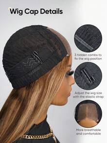 Tóc giả Jessie's Wig đã cắt sẵn, kiểu ren 4x4, thẳng, không cần keo dán, có mái, làm từ tóc thật, độ dày 180%, 100% tóc người thật, dài 16-26 inch, màu vàng mật ong highlight balayage. - S4/27 - Xem 8