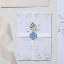 100pcs/Set 5x7 Inch Wedding Invitation Suit, Luxury Pre-Folded Vellum Paper Jacket, 115gsm Wedding Invitation Card, Transparent & Semi-Transparent Vellum Paper - A - View 10