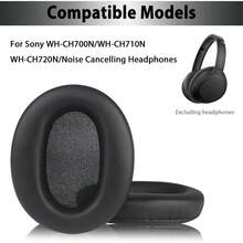 Protein Leather Memory Foam Ear Pads For WH-CH700N, WH-CH710N, WH-CH720N Over-Ear Headphones, Soft High-Density Replacement Ear Cushions - Black - View 3