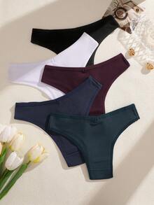 5pcs/Pack Women's Colorful Ribbed Comfortable Breathable Low-Waist Sexy Panties - Multicolor - View 4