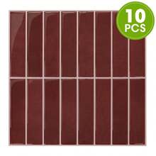 10pcs Glossy Vinyl Red Self-Adhesive Tiles, Decorative Wall Stickers, 30.5 X 30.5 Cm, Easy To Install, Removable, For Bathrooms, Kitchens, Interior Walls, Etc., Wall Decoration - 牆貼 - 查看 10