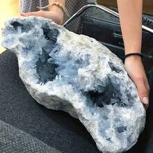 1PC Bohemian Celestite Cluster (Rock Crystal With Natural Cracks, Not Damaged), Unique Blue Mineral Specimen, Geode, Suitable For Home And Office Decoration - Blue and White - View 30