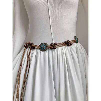 1pc Women's Woven Waist Belt, New Retro Style Waist Rope, Dress Decorative Belt, Suitable For Daily Wear, Halloween, Summer, School Autumn, Autumn, Halloween