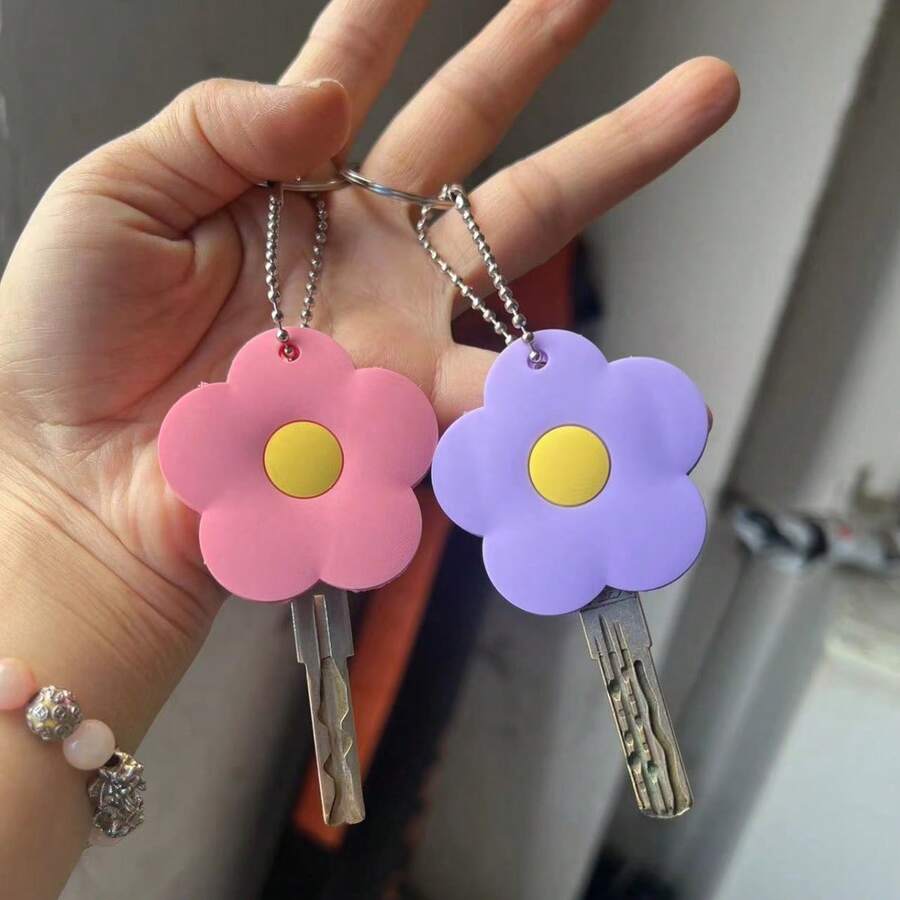 VINCAN Cute Flower Key Cover, Vibrant Color Block Design, With Silver Bead Chain (Assembly Required), Decorative Key Identification Protector Keychain Accessories For Women, Small Gift For Sisters Lovers Friends - Multicolor - View 1