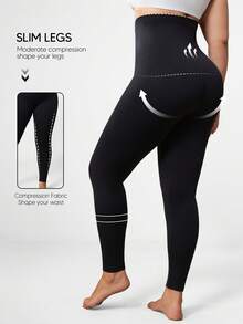 Women's Plus Size High Waist Butt Lift Tummy Control Stretch Shapewear Compression Blacklack Leggings - màu đen - Xem 2
