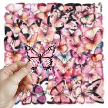 50张粉色蝴蝶贴纸，适用于剪贴簿、日记、计划本、行李箱、手机壳、吉他、滑板等，趣味贴纸，Kindle剪贴簿用品，笔记本电脑贴纸 - 粉紅色蝴蝶 - 查看 3