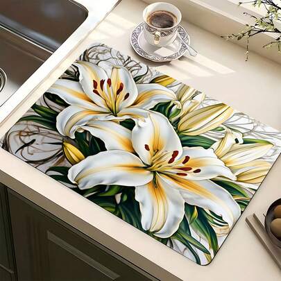 1件装骷髅飞蛾图案多用途吸水垫，涤纶桌面保护垫，适用于厨房、餐桌装饰、餐具晾干、洗衣机、咖啡机、浴室盥洗台、厨房配件、派对用品