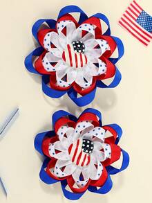 2PCS Independence Day Flower Hair Clips For Girls 4th Of July Glitter Star Multicolor Striped Fabric Bow Hair Clips, Red&Blue American Flag Print Bow Hair Clips, Personalized Alligator Clips For Holiday Party Hair Barrettes Teens Hair Accessories - Multicolor - View 1