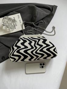 Bolso de hombro de mujer con patrón ondulado de bloques de color sofisticado, de estilo dulce y fresco, a la moda y versátil, perfecto para ir de compras o para el trabajo - Blanco - Ver 9