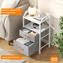 Compact 2-Drawer Fabric Bedside Table With Open Shelf | Metal Frame & Wooden Top, Space-Saving Nightstand For Bedroom/Living Room, Modern Sofa End Table With Storage - Light Grey - View 6