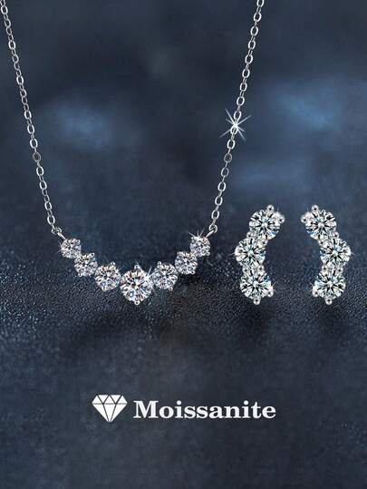 Bộ 3 món cao cấp bằng bạc 925 đính đá Moissanite 1.9ct hình mặt cười, mặt dây chuyền và bông tai, thích hợp để đeo hàng ngày, dự tiệc, lễ hội, Giáng sinh, Lễ Tạ ơn, làm quà tặng sinh nhật cho phụ nữ.