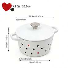 ABKOK 3.5夸脱珐琅铸铁荷兰锅，饰有精美心形图案，心形图案珐琅荷兰锅，容量3.5夸脱，耐高温达500°F（约260°C），适合2-4人使用，易于清洁，心形印花荷兰锅，珐琅铸铁炖锅，可用洗碗机清洗，可爱心形厨具，美观珐琅锅，情人节礼物之选 - 查看 3