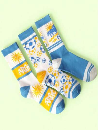 3 đôi tất thể thao unisex, tất dài đến bắp chân với họa tiết bóng đá, mềm mại, thoải mái, thấm hút mồ hôi, đa năng cho mùa xuân/hè, hoạt động thể thao, ngoài trời, phù hợp cho người lớn/học sinh.
