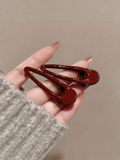 2pcs Wine Red Glossy Hollow Water Drop Shaped Women's Hair Clips, Lightweight Alligator Clip Style Resin Hair Barrettes, Minimalist Retro Elegant, Suitable For Bangs & Side Hair Styling, Daily Wear, Work, School, Makeup, Washing Face, Party, Cosplay, Photography, Fashion Hair Accessories Gift, Summer Bow,Holiday,Travel
