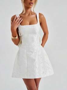 Sweet, Light Luxury, Chic Design, Women's Fashionable Slim Fit, Hip Hugging Skirt, Socialite Style, Sexy And Slim Fit Square Neck Bow Dress - 白色 - 查看 2