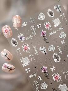 1pc 5D Crystal Gothic Lace Bow Nail Art Sticker, Flower & Heart Nail Decals For Women Nail Stickers - Multicolor - View 7