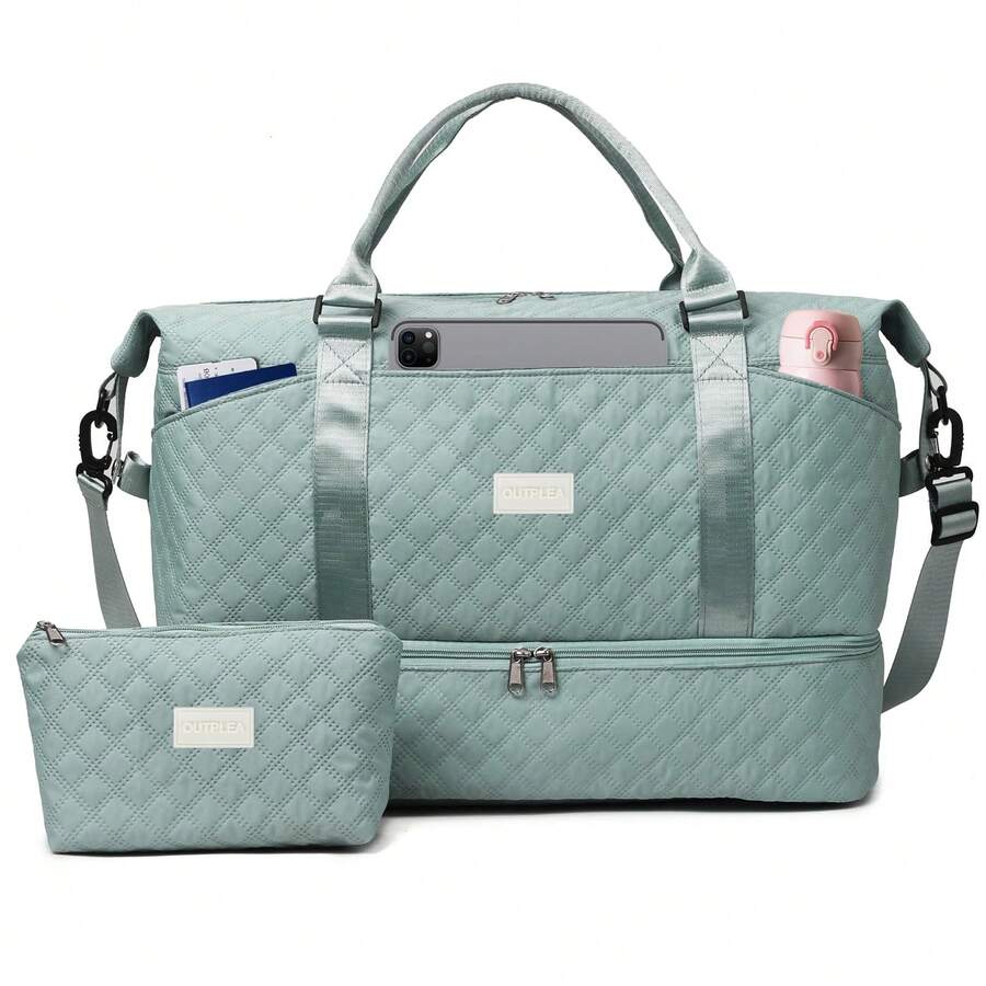 Bolsa de viaje, bolsa de viaje de fin de semana para mujer (con compartimento para zapatos), bolsa de mano para pasar la noche (con neceser), bolsa de gimnasio (con bolsa impermeable), bolsa de maternidad - Azul - Ver 1