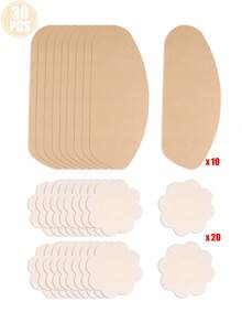30 Invisible Skin-Friendly Patches| Anti-Friction Invisible Patches, Suitable For Underwear, Various Styles, Breast Petal Patches, Solid Color, Anti-Chafing Patches For Inner Thighs, Sweat-Proof And Anti-Friction Leg Protector, A Must-Have Item For Women In Summer - 10片大腿防磨貼+20片花形乳貼 - 查看 5