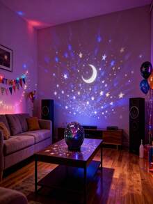 1 pieza Lámpara de proyección de atmósfera de estrellas y luna alimentada por USB, con múltiples opciones de color, diseño ligero, regalo perfecto para todas las edades y ocasiones, adecuado para la decoración del dormitorio y la sala de estar - luz policromática - Ver 9