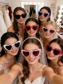 10副男女通用心形眼镜框，时尚复古风多件装，黑白照片眼镜，适合派对、婚礼、伴娘/伴郎、海滩约会、拍照装饰等场合。 - 彩色 - 查看 7