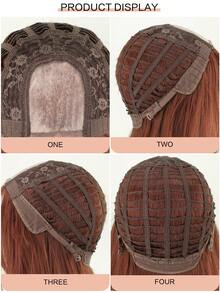 30英寸长波浪卷合成假发，蕾丝前刘海，红色中分假发，适合女性，可用于万圣节、圣诞节装扮、日常、约会、音乐节等场合，耐热。 - 彩色 - 查看 9