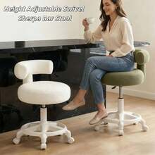 Light Luxury Teddy Fleece Rolling Stool, Adjustable Height Swivel Bar Stool, Office Chair, Soft Plush Vanity Chair With Wheels. Ideal For Bar Counter, Home, Office And Bedroom Makeup, Perfect Gift For Family,Counter Height Bar Stools With Backs - Nhiều màu - Xem 1
