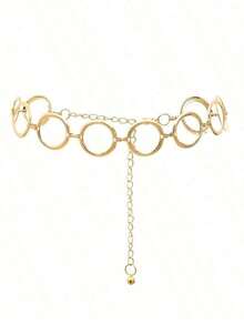 1pc Geometric Circle Single Layer Body Chain For Women, Punk Metal Gold Waist Chain - Gold - View 1