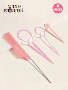 4pcs Hair Styling Tool Set, Includes 2 French Braiding Rings, 1 Tail Comb, And 1 Hair Tie Cutter - Multicolor - View 1