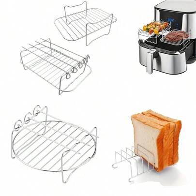 Variety Of Air Fryer Accessories - Stainless Steel Racks For Baking, Toasting, Drying Food, Dishwasher , Suitable For Cooking, Baking, Grilling And Dehydrating. Minimalist Frame Design Easy To Clean - Perfect Gift For Mother's Day, Father's Day, Thanksgiving