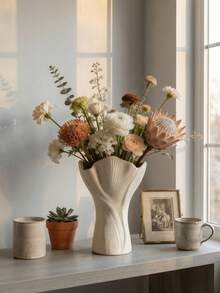 1pc Unique Torch-Shaped Decorative Vase, Modern Sculptural Vase, Suitable For Home Living Room Bedroom Dining Room Kitchen Bathroom Office Entryway Shelf Tabletop Decor, Wedding Bridal Shower Party Holiday Floral Arrangement, Asymmetrical Wavy Edge, Artistic Silhouette, Minimalist Farmhouse Home Decor Accent, Indoor Tabletop Flower Holder - Multicolor - View 6