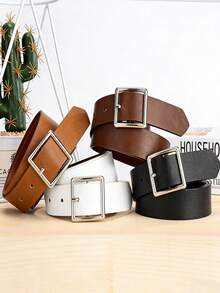 2pcs Men's Denim Belt, Student Waist Belt With PU Buckle, Korean Style Jeans Belt - Multicolor - View 4