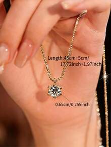 Stainless Steel Shiny Bling Necklace | Shiny Choker Necklace, Eternal Wedding Necklace, Inlaid Synthetic Cubic Zirconia, Suitable For Daily Wear, Banquet, Wedding, Luxury Jewelry Gift, Women Necklace, Mother's Day Gift - Six-prong Pendant Necklace - View 5