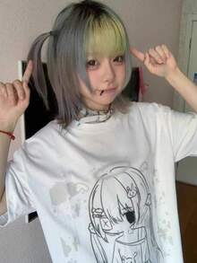 2026 Summer New Arrival Round Neck Casual Loose Anime Girl Printed Sweet Retro Y2K College Style 100% Cotton Short Sleeve T-Shirt - White - View 3