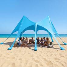 Beach Tent Sun Shelter, UPF50+ Sun Protection, 9.2 Ft Tall, 20 X 13 Ft, Easy Pop Up Beach Canopy With Sandbags, Stability Poles, Sand Shovels, Portable Shade For Family Outings, Camping, Fishing - Triangular 8-sandbag set, 20*13ft, Blue - 查看 1