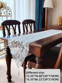 100% Polyester Embroidered Lace Table Runner, Tablecloth, Dresser Scarf, Suitable For Indoor/Outdoor, Kitchen, Living Room, Wedding, Party Decor, Multiple Sizes Available, All Season - White - View 12