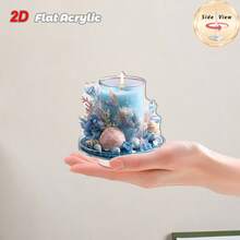 Juego de decoración de escritorio giratorio 2D de 1 pieza, incluye vela perfumada azul, figura de sirena y concha marina - Decoración elegante del hogar con temática oceánica, apta para uso interior/exterior, sin electricidad requerida, material acrílico duradero, excelente para sala de estar, dormitorio - A - Ver 9
