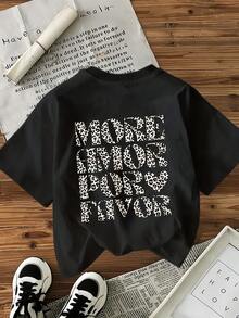 New For Spring/Summer, This Women's Pure Cotton Casual Round-Neck Top Features A Cute, Love-Themed Letter Print. - Black 2 - View 3