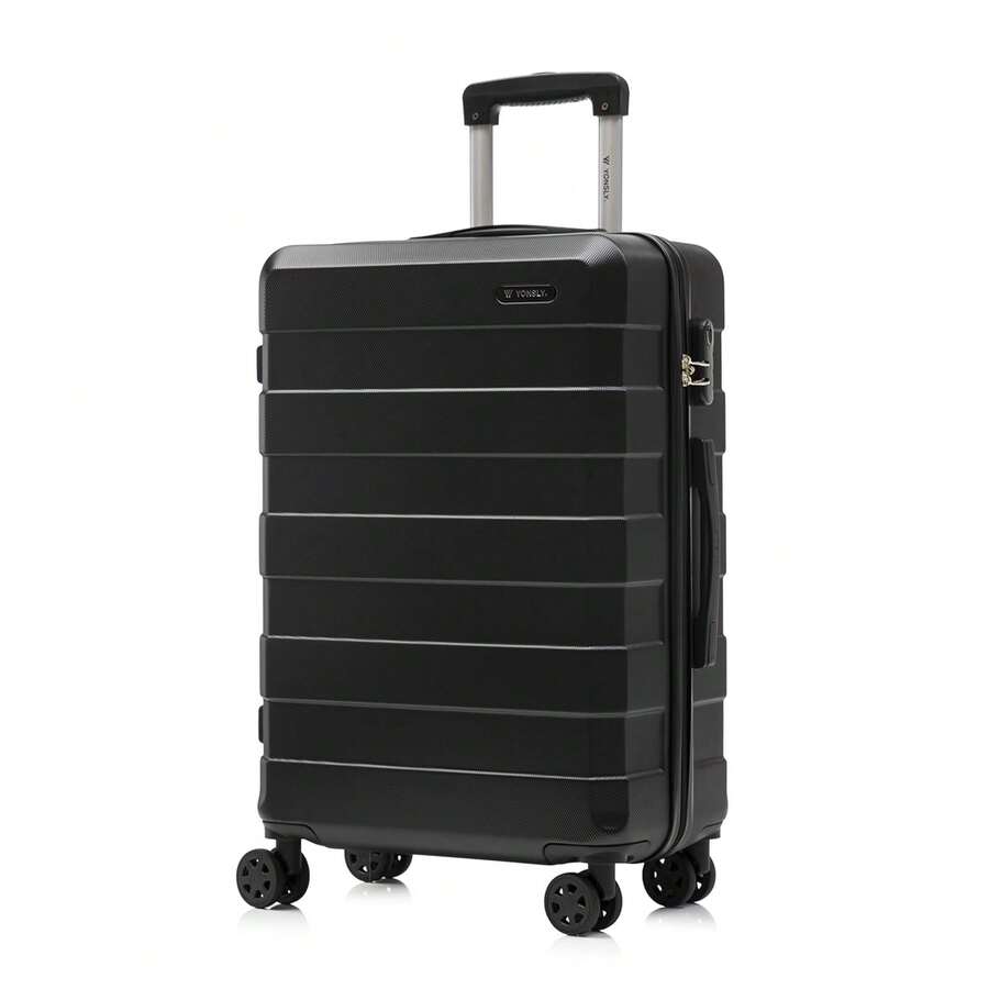 YONSLY Suitcase 16/20/24/28 Inches With 4 Wheels 360° Combination Lock Double Maintenance Zipper Mesh Pocket Soft Rubber Handle Trolley Suitcase - 黑色 - 查看 1