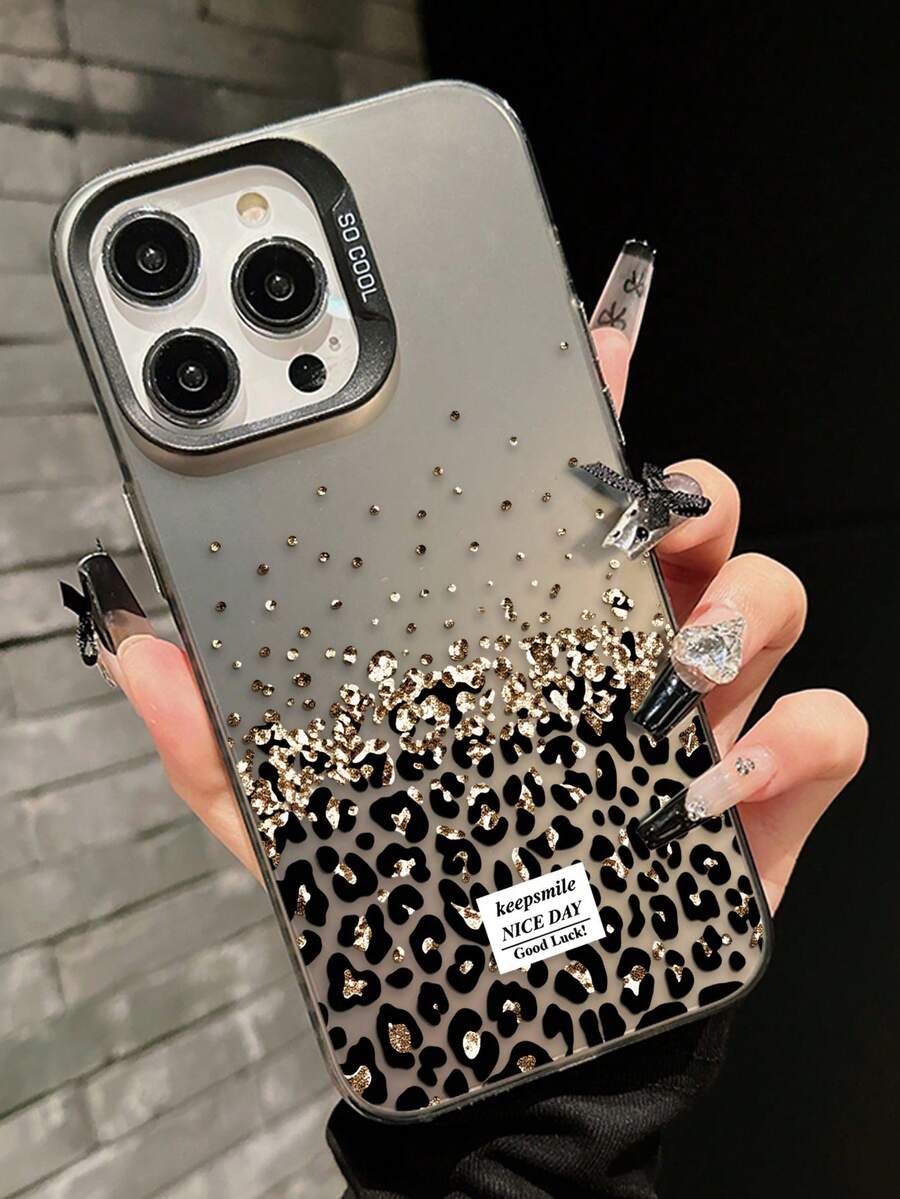 Cheetah,Leopard Print 1pc Leopard Print Flat Pattern, IMD Laser Phone Case With Soft Edge And Hard Back, High Quality Suitable For Apple Models 17/17Pro/17Promax/16/16Plus/16Pro/16ProMax/15/15Plus/15ProMax/14/14Plus/14Pro/14ProMax, 13/13Pro/13ProMax, 12/12Pro/12ProMax, 11/11Pro Max - Black - View 1