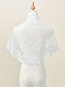 1件装女士新款3D植绒提花波浪边人像三角围巾，优雅教堂/婚礼圣母玛利亚面纱，头巾，时尚百搭透气祈祷披肩 - 彩色 - 查看 11